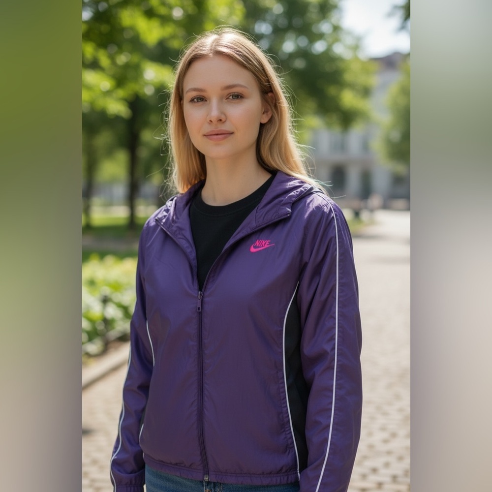 Nike Women's Purple hooded full zipper Windbreaker Jacket size L(12-14) - Picture 2 of 10